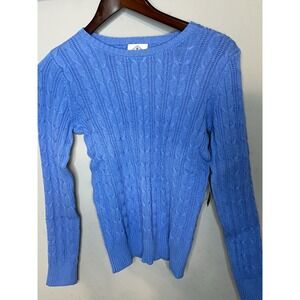 Blue Cotton Blend Cable Knit‎ Crew Pullover Sweater Women's XS St John's Bay